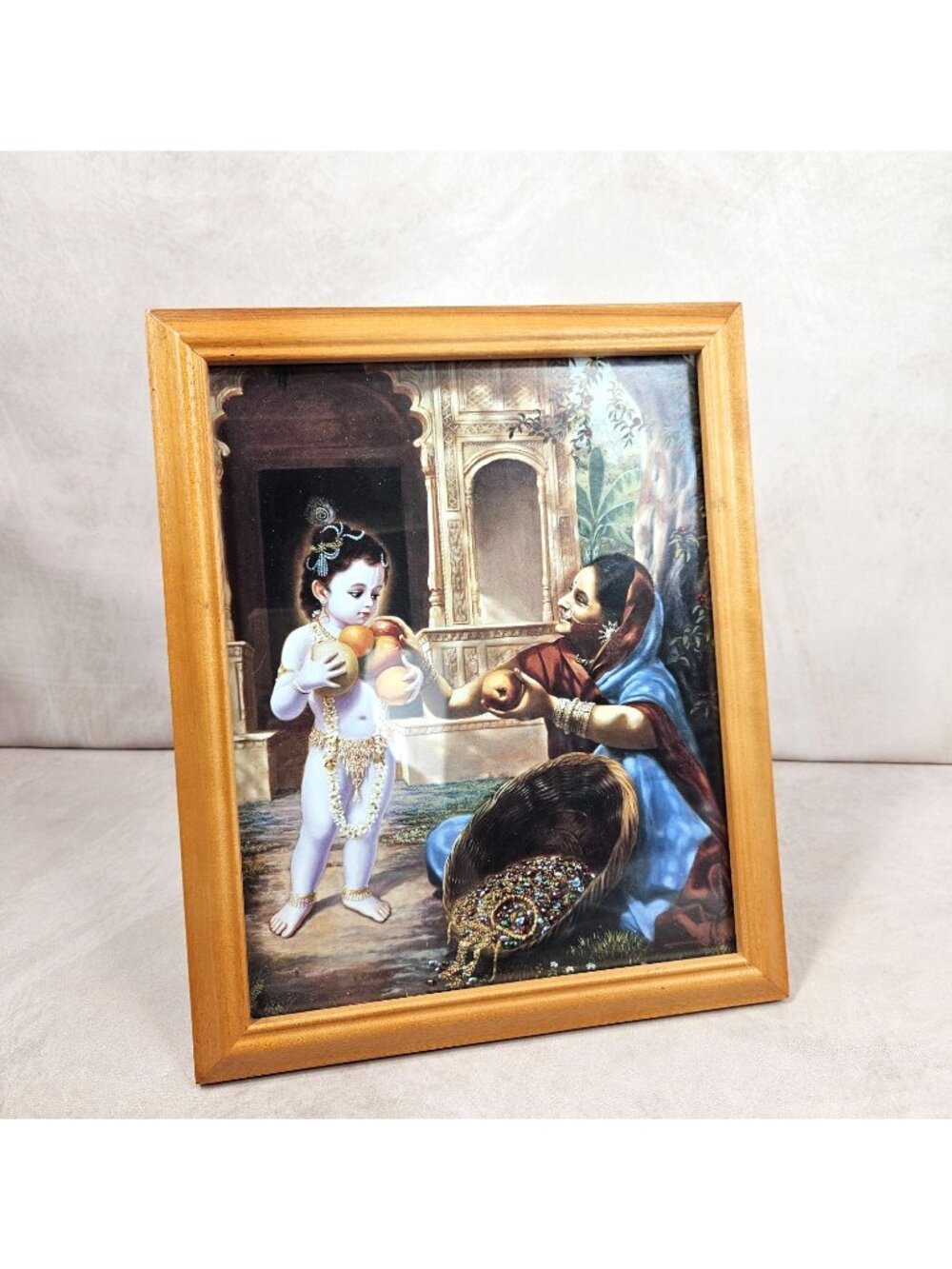 Framed Baby Krishna with Mother Yashoda Picture Home Temple Altar Wall Art